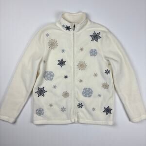 Croft & Barrow Winter White Snowflake Embroidered Full Zip Fleece Jacket Small